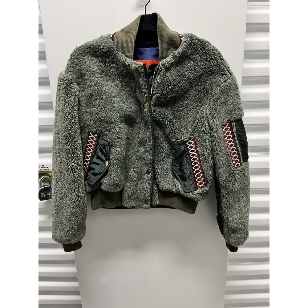 Hilfiger‎ Collection Bomber Jacket Womens 6 Green Excellent Faux Shearling